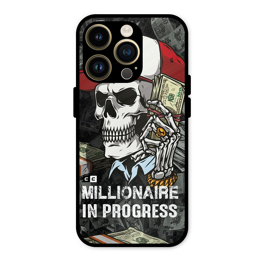 Cool Skull Millionaire In Progress Metal Back Case for iPhone 14 Pro
