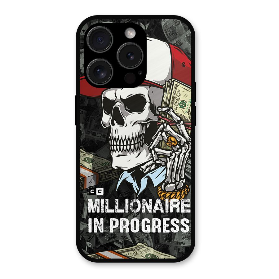 Cool Skull Millionaire In Progress Metal Back Case for iPhone 15 Pro
