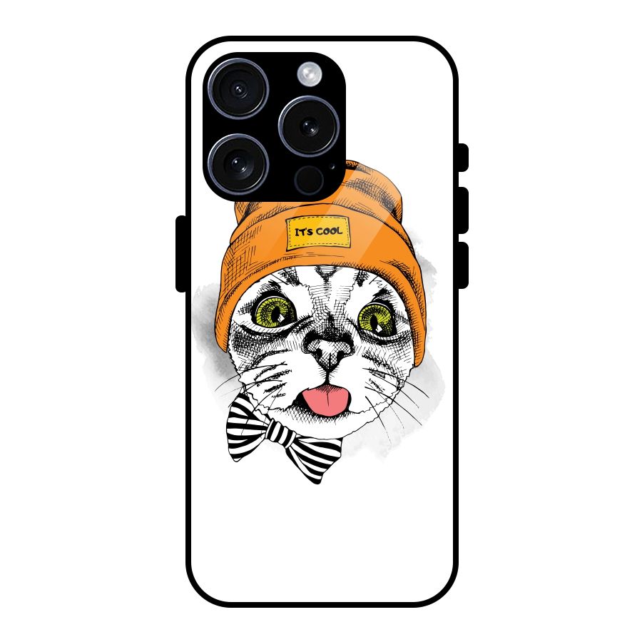 Cool cat Glass Back Case for iPhone 15 Pro