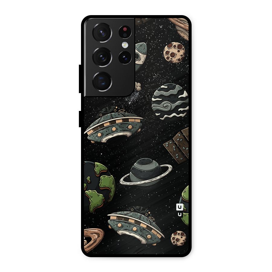 Cosmos Night Sky Anime Pattern Metal Back Case for Galaxy S21 Ultra 5G