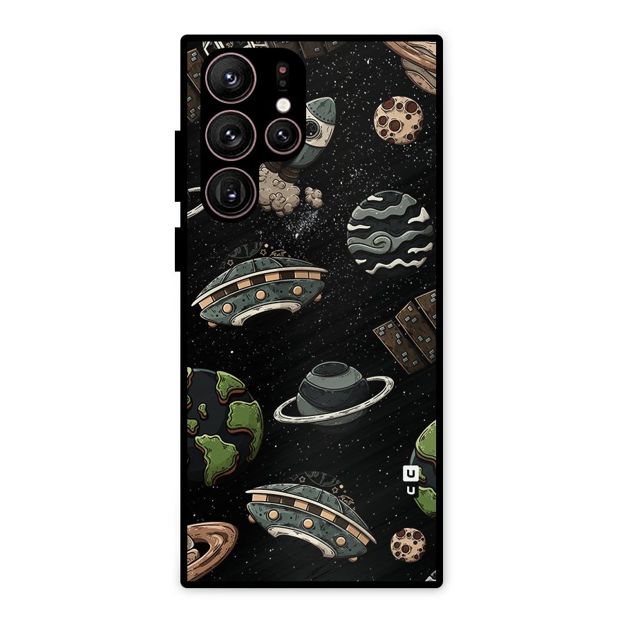Cosmos Night Sky Anime Pattern Metal Back Case for Galaxy S22 Ultra 5G