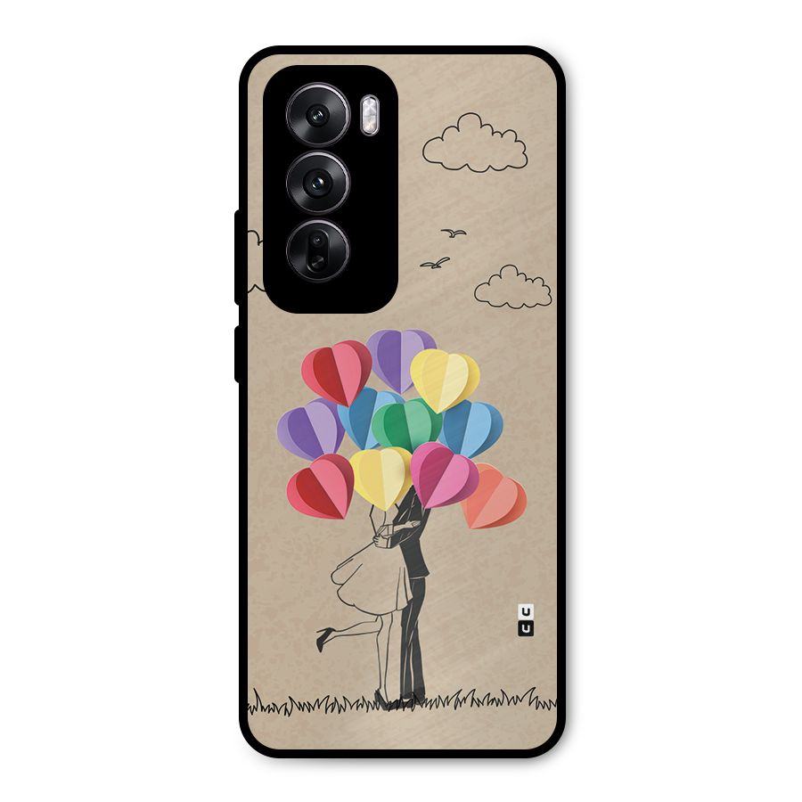 Couple With Card Baloons Metal Back Case for Oppo Reno12