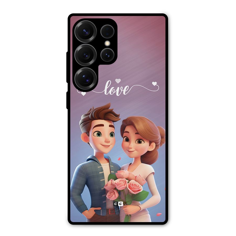 Couple With Flower Metal Back Case for Galaxy S25 Ultra