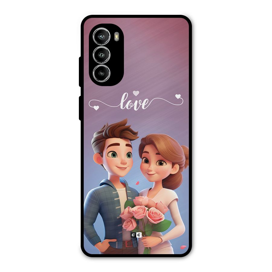 Couple With Flower Metal Back Case for Moto G52