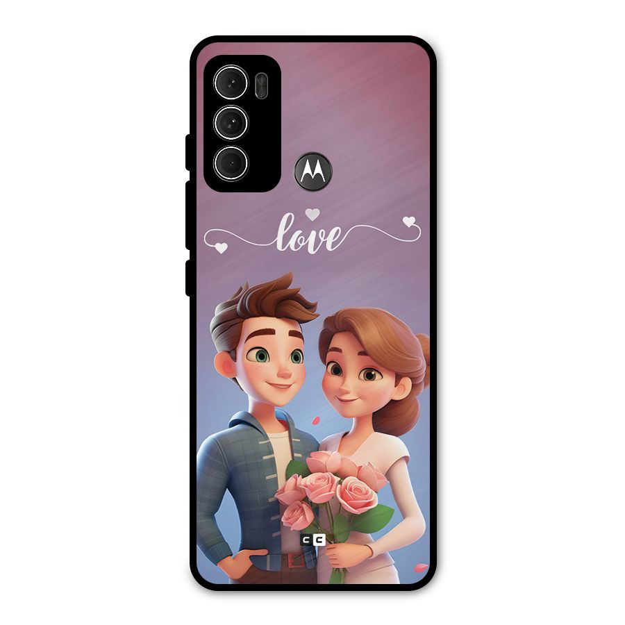 Couple With Flower Metal Back Case for Moto G60