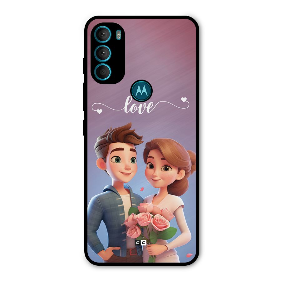 Couple With Flower Metal Back Case for Moto G71 5G
