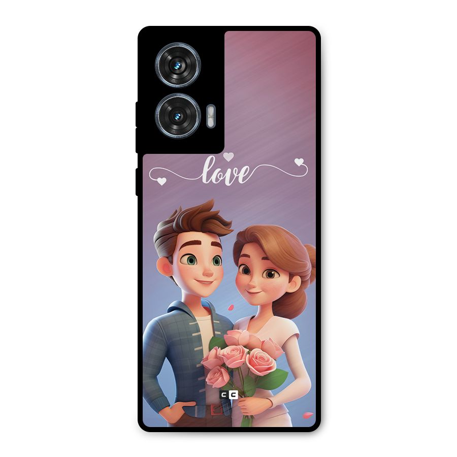Couple With Flower Metal Back Case for Motorola Edge 50 Fusion
