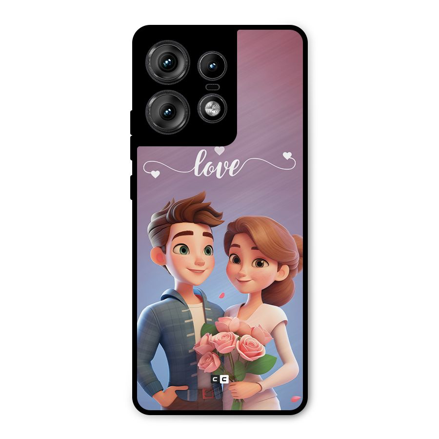 Couple With Flower Metal Back Case for Motorola Edge 50 Pro