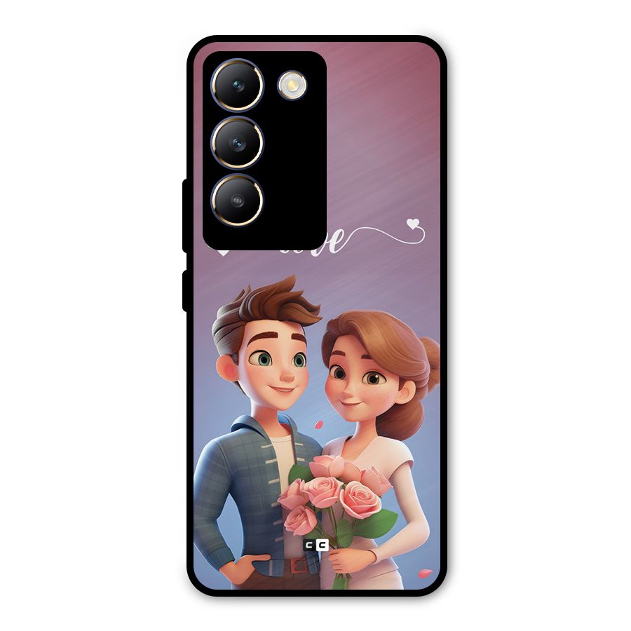 Couple With Flower Metal Back Case for Vivo T3 5G