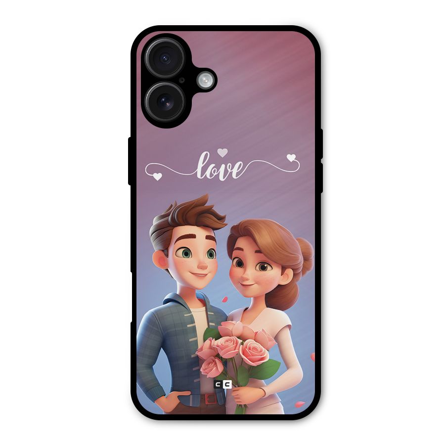 Couple With Flower Metal Back Case for iPhone 16 Plus