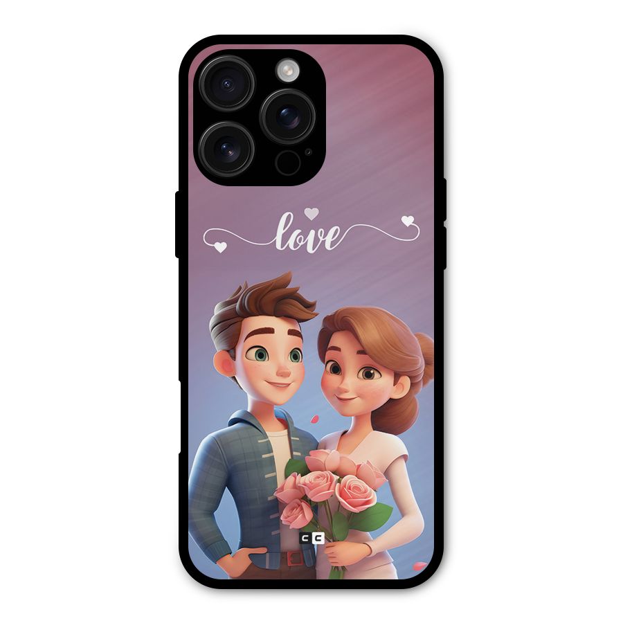 Couple With Flower Metal Back Case for iPhone 16 Pro Max