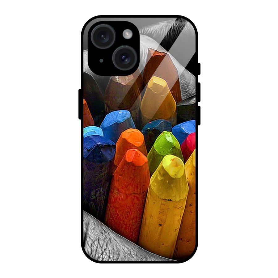 Crayons Beautiful Glass Back Case for iPhone 15