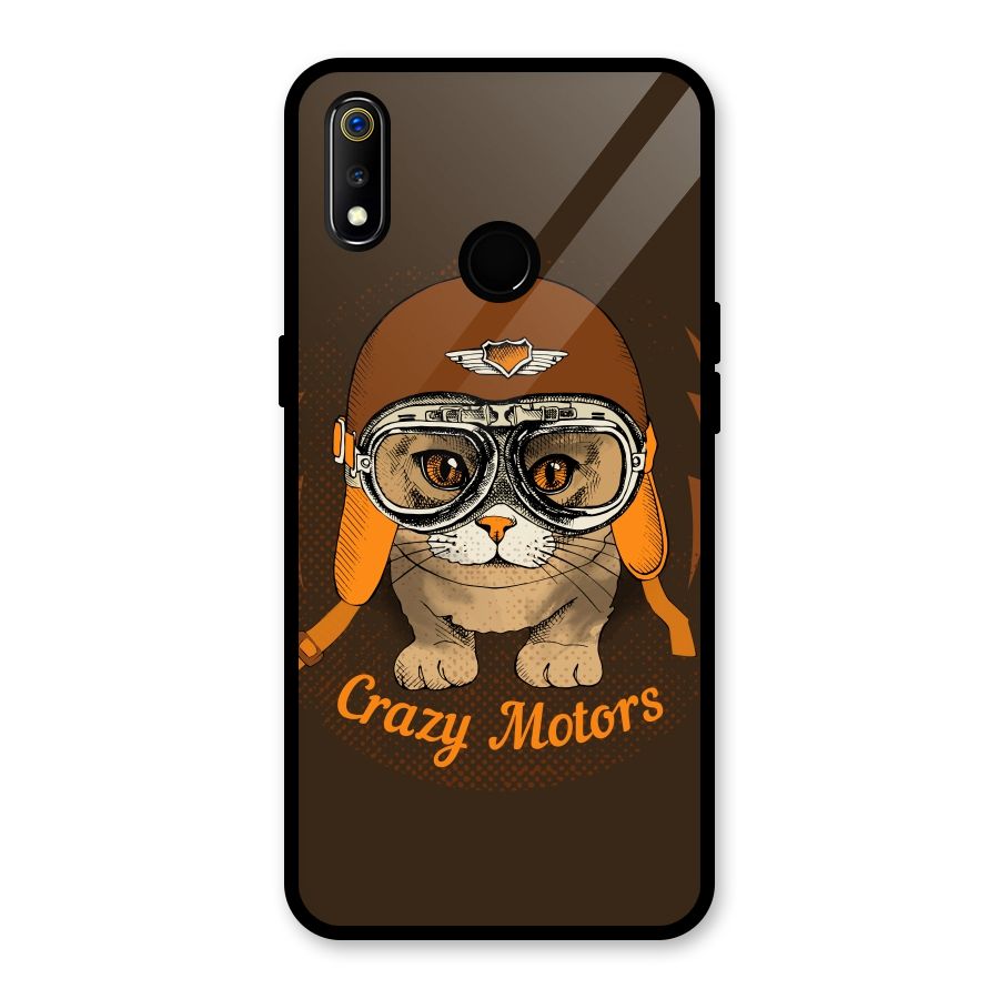 Crazy cat Glass Back Case for Realme 3