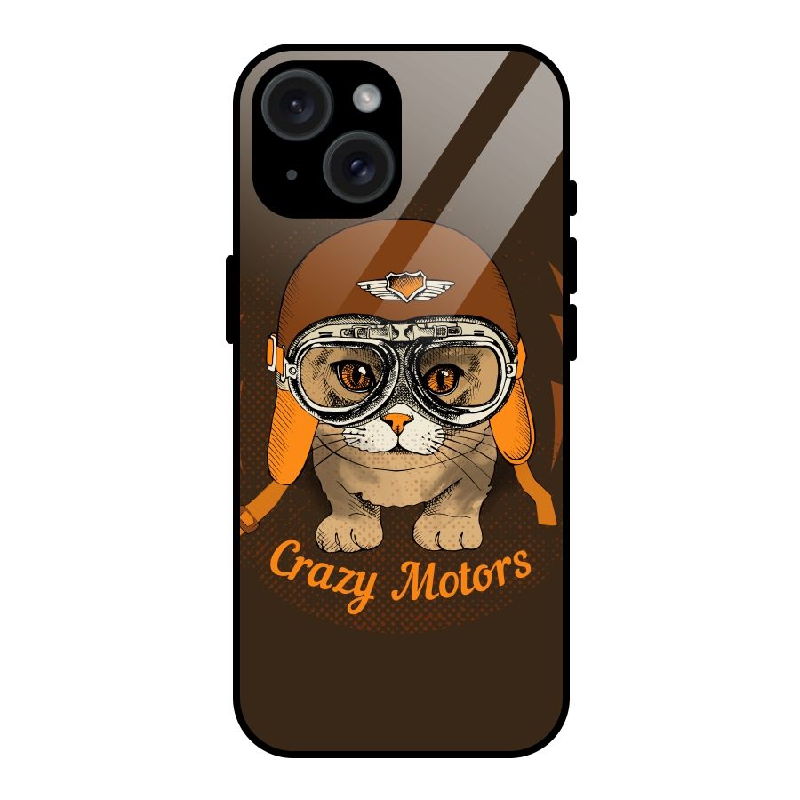 Crazy cat Glass Back Case for iPhone 15
