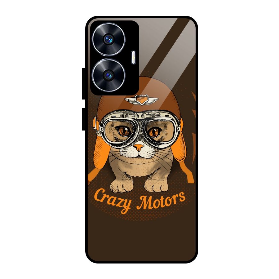 Crazy cat Glass Back Case for realme C55