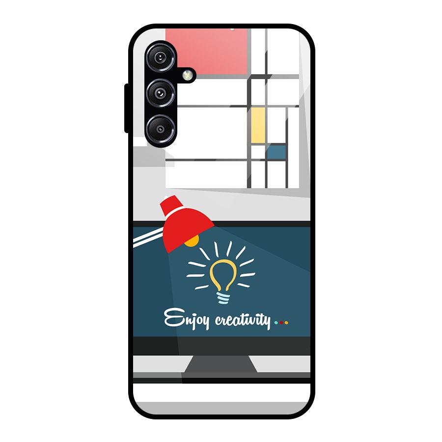 Creative Workspace Design Glass Back Case for Galaxy M34 5G