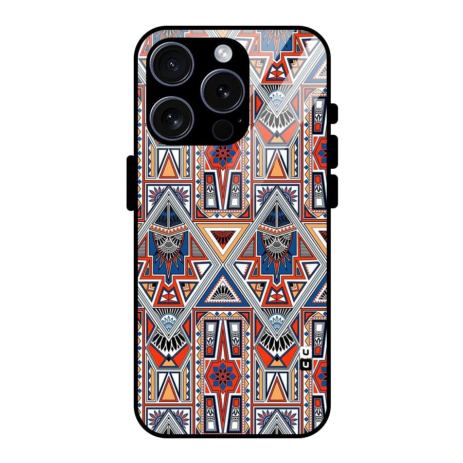 Creative Aztec Art Glass Back Case for iPhone 15 Pro