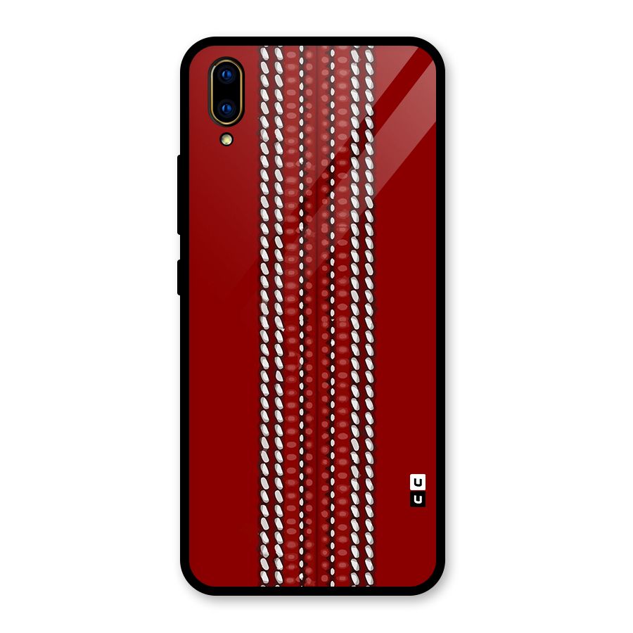 Cricket Ball Design Glass Back Case for Vivo V11 Pro