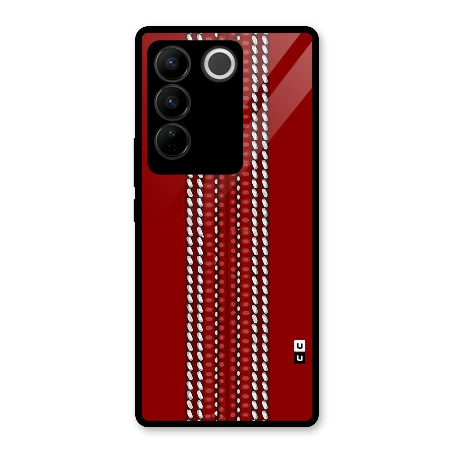 Cricket Ball Design Glass Back Case for Vivo V27