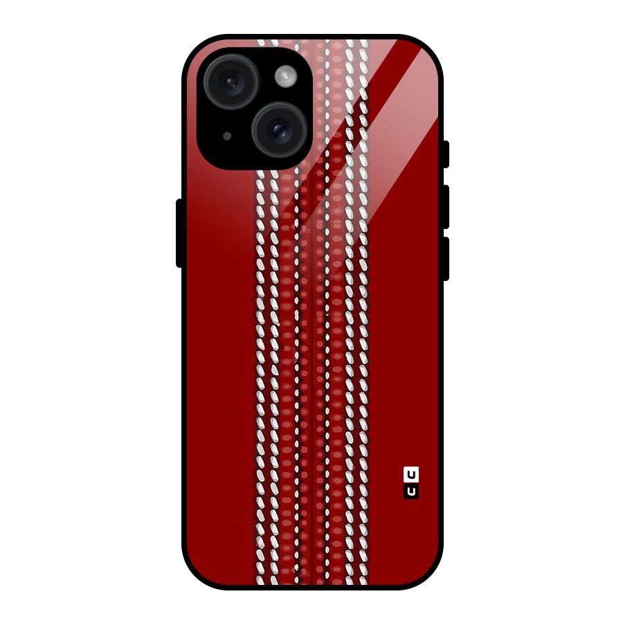 Cricket Ball Design Glass Back Case for iPhone 15