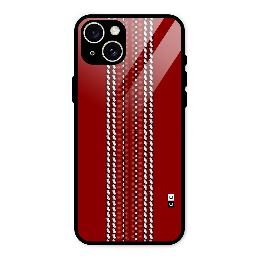 Cricket Ball Design Glass Back Case for iPhone 15 Plus