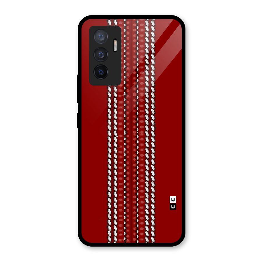 Cricket Ball Pattern Glass Back Case for Vivo V23e