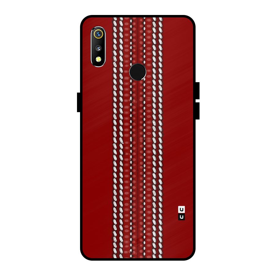 Cricket Ball Pattern Metal Back Case for Realme 3
