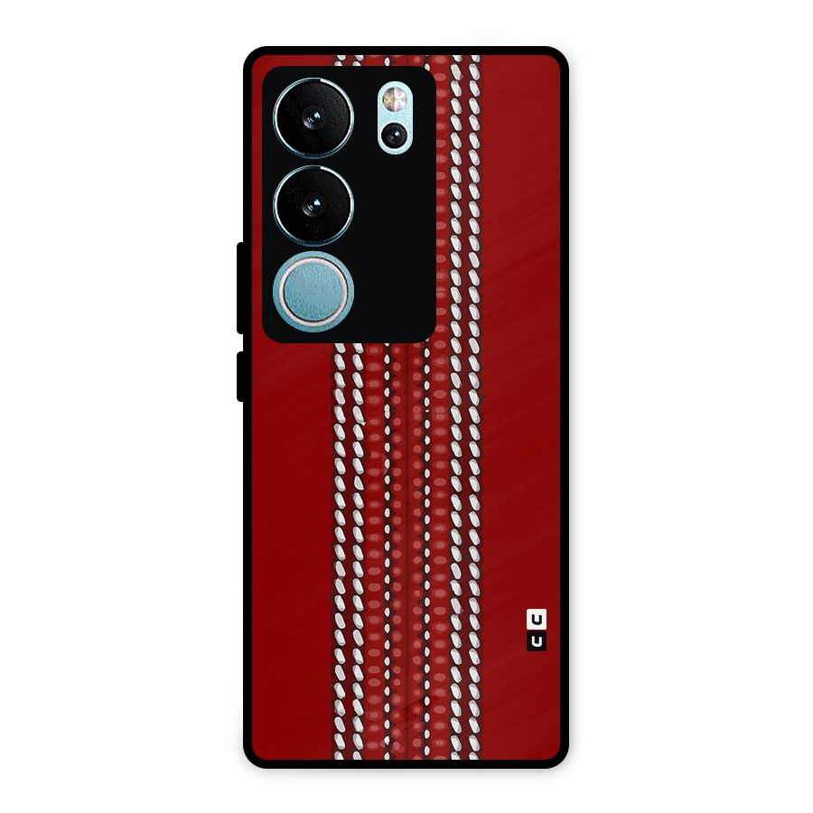 Cricket Ball Pattern Metal Back Case for Vivo V29 Pro