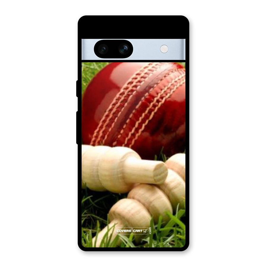 Cricket Ball and Stumps Glass Back Case for Google Pixel 7a