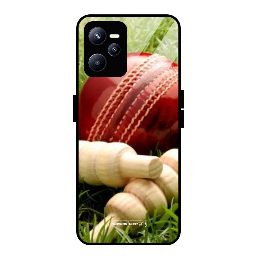 Cricket Ball and Stumps Glass Back Case for Realme C35