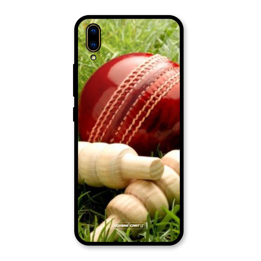 Cricket Ball and Stumps Glass Back Case for Vivo V11 Pro