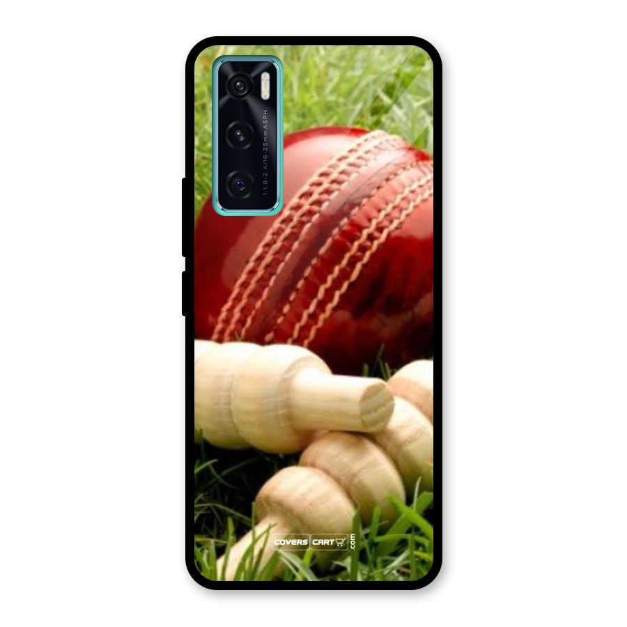 Cricket Ball and Stumps Glass Back Case for Vivo V20 SE