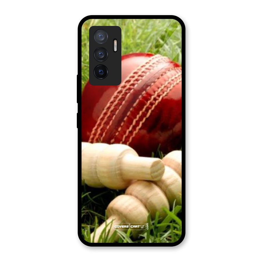 Cricket Ball and Stumps Glass Back Case for Vivo V23e