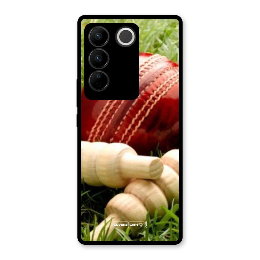Cricket Ball and Stumps Glass Back Case for Vivo V27