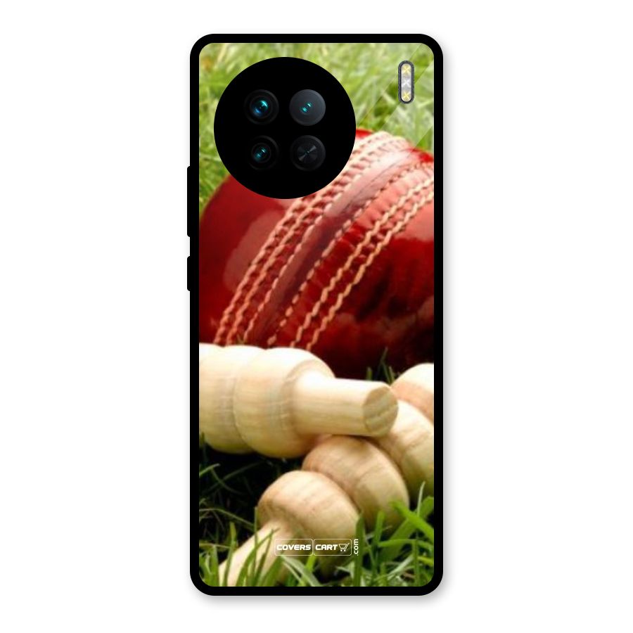 Cricket Ball and Stumps Glass Back Case for Vivo X90