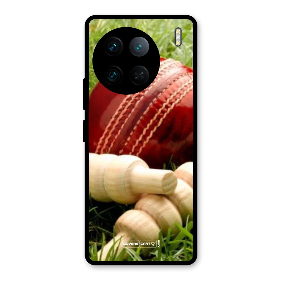 Cricket Ball and Stumps Glass Back Case for Vivo X90 Pro