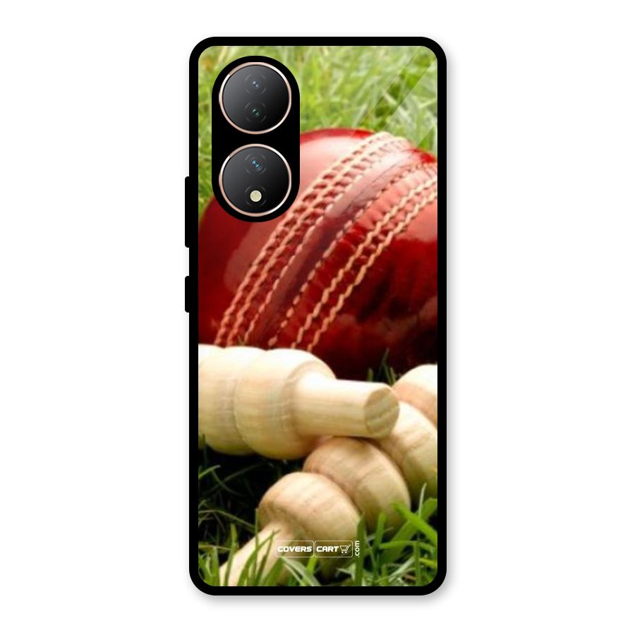 Cricket Ball and Stumps Glass Back Case for Vivo Y100A