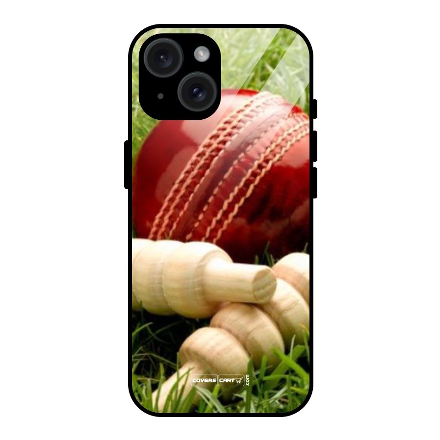 Cricket Ball and Stumps Glass Back Case for iPhone 15