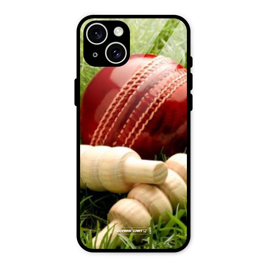 Cricket Ball and Stumps Glass Back Case for iPhone 15 Plus