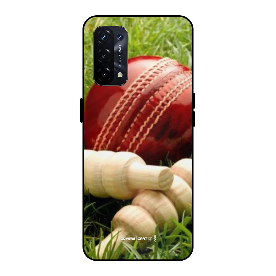 Cricket Ball and Stumps Metal Back Case for Oppo A74 5G