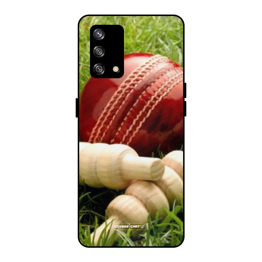 Cricket Ball and Stumps Metal Back Case for Oppo F19