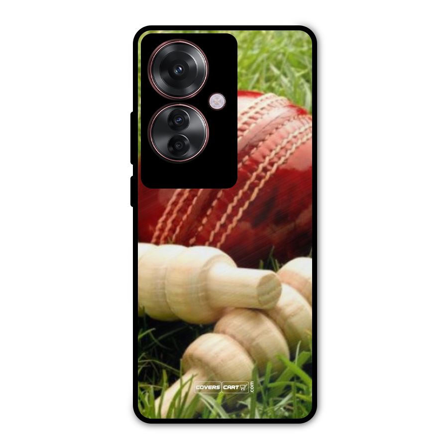 Cricket Ball and Stumps Metal Back Case for Oppo F25 Pro