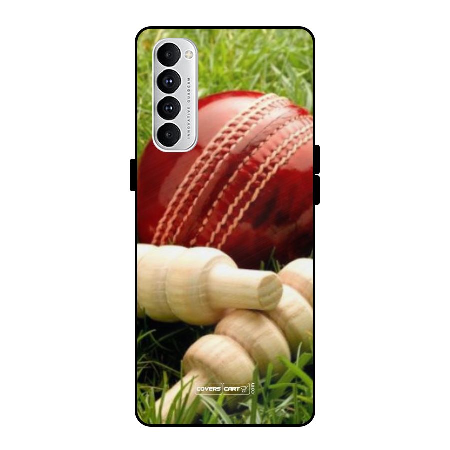 Cricket Ball and Stumps Metal Back Case for Oppo Reno4 Pro