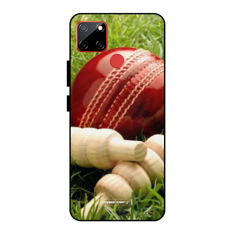 Cricket Ball and Stumps Metal Back Case for Realme C12