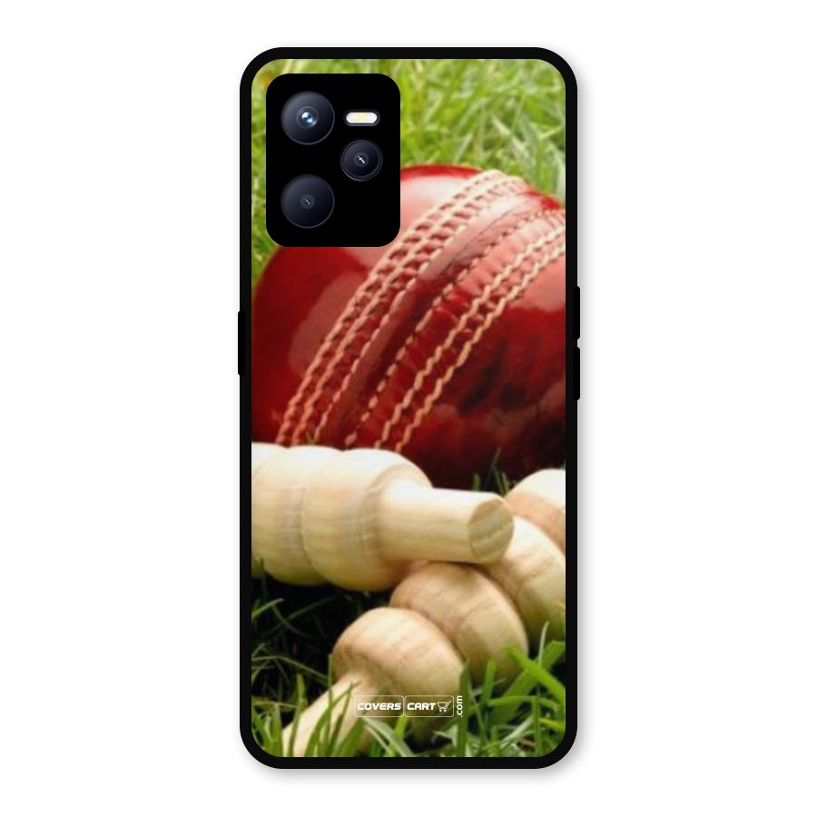 Cricket Ball and Stumps Metal Back Case for Realme C35