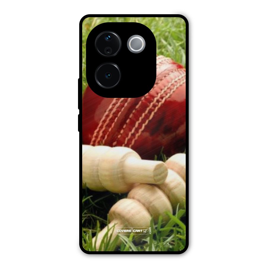 Cricket Ball and Stumps Metal Back Case for Vivo T3 Pro