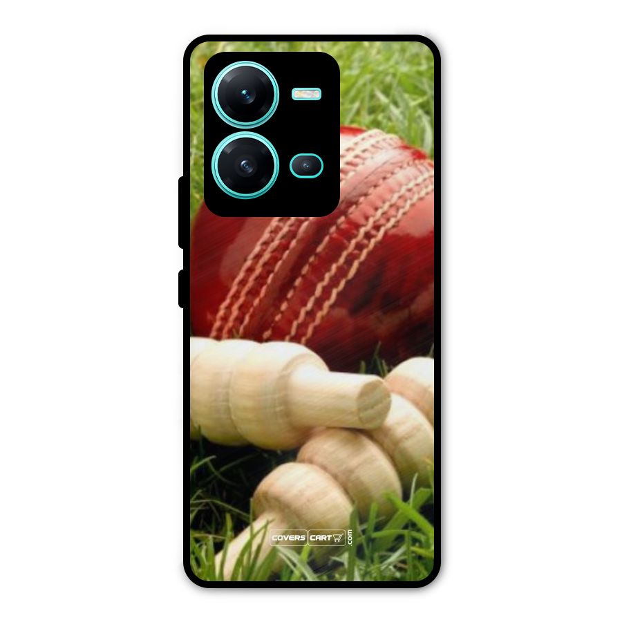 Cricket Ball and Stumps Metal Back Case for Vivo V25