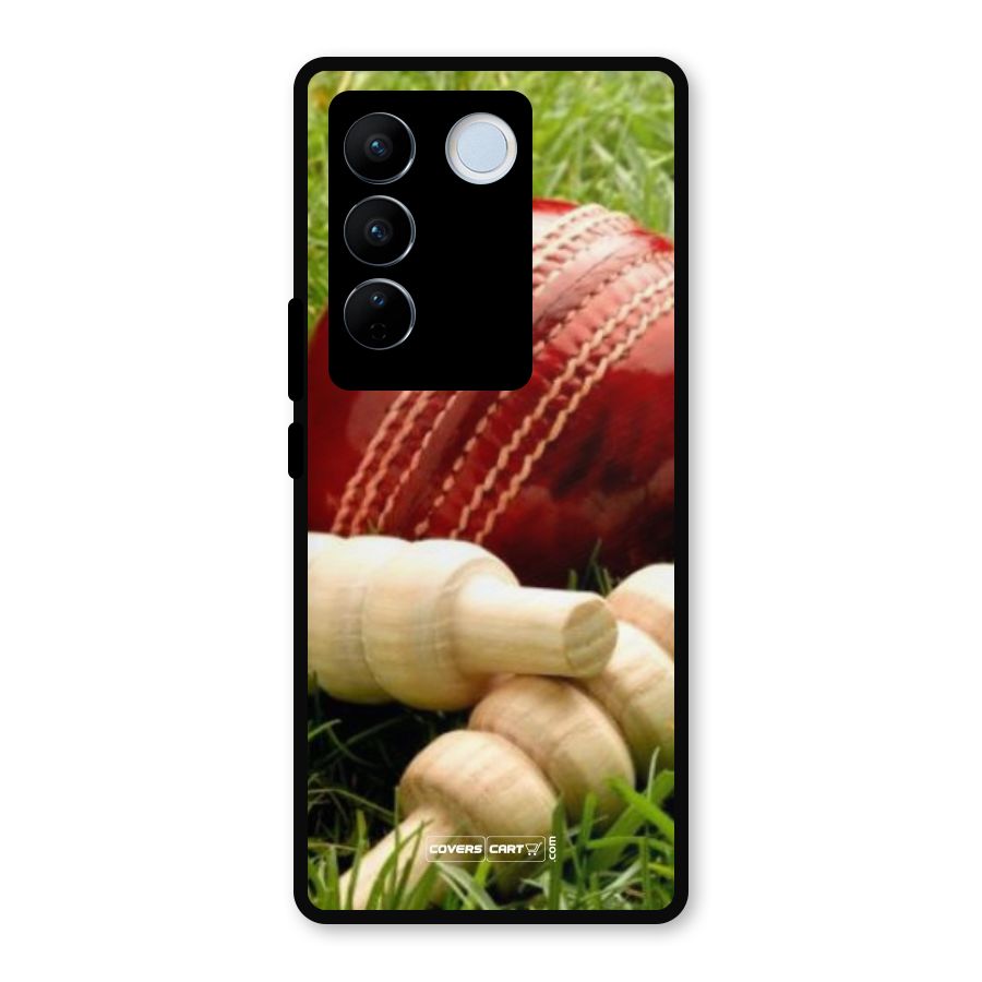 Cricket Ball and Stumps Metal Back Case for Vivo V27