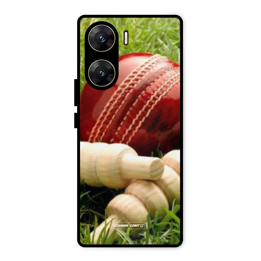 Cricket Ball and Stumps Metal Back Case for Vivo V29e
