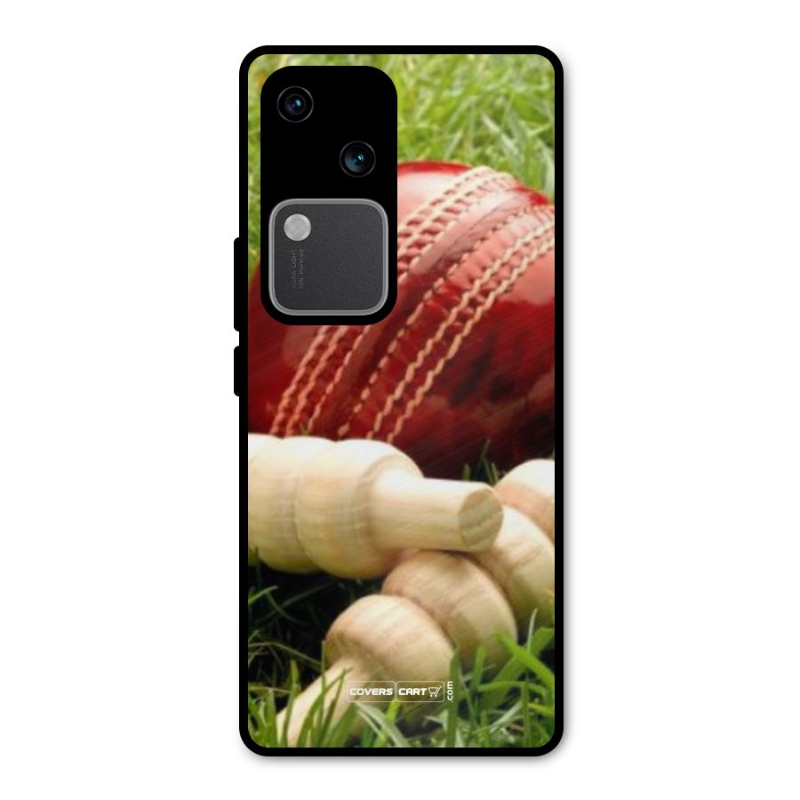 Cricket Ball and Stumps Metal Back Case for Vivo V30 Pro